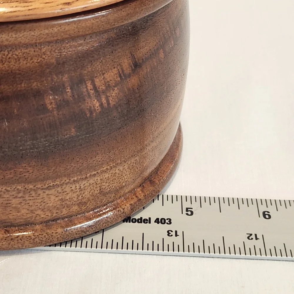 Hand Crafted Lidded Wood Bowl with Finial on Top Trinket‎ Bowl Engraved 